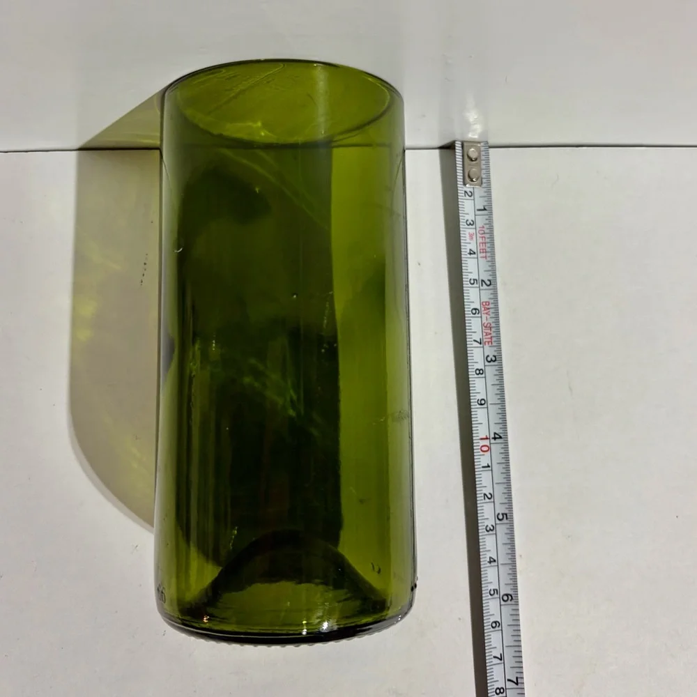 Wine Bottle 750ml Green Glass Up Cycle Vase Candle Art Cut Round DIY 5.5x3